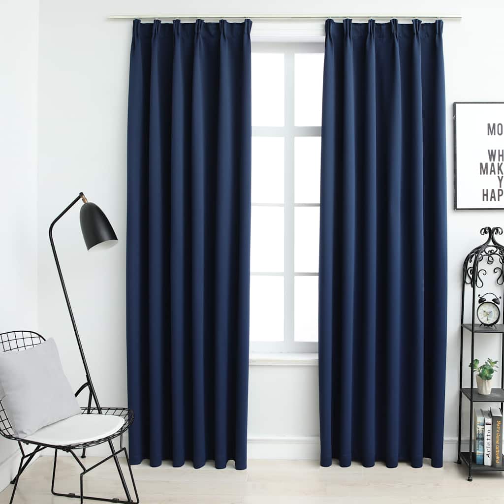 Blackout Curtains with Hooks 2 Pieces Blue 140 x 175 cm