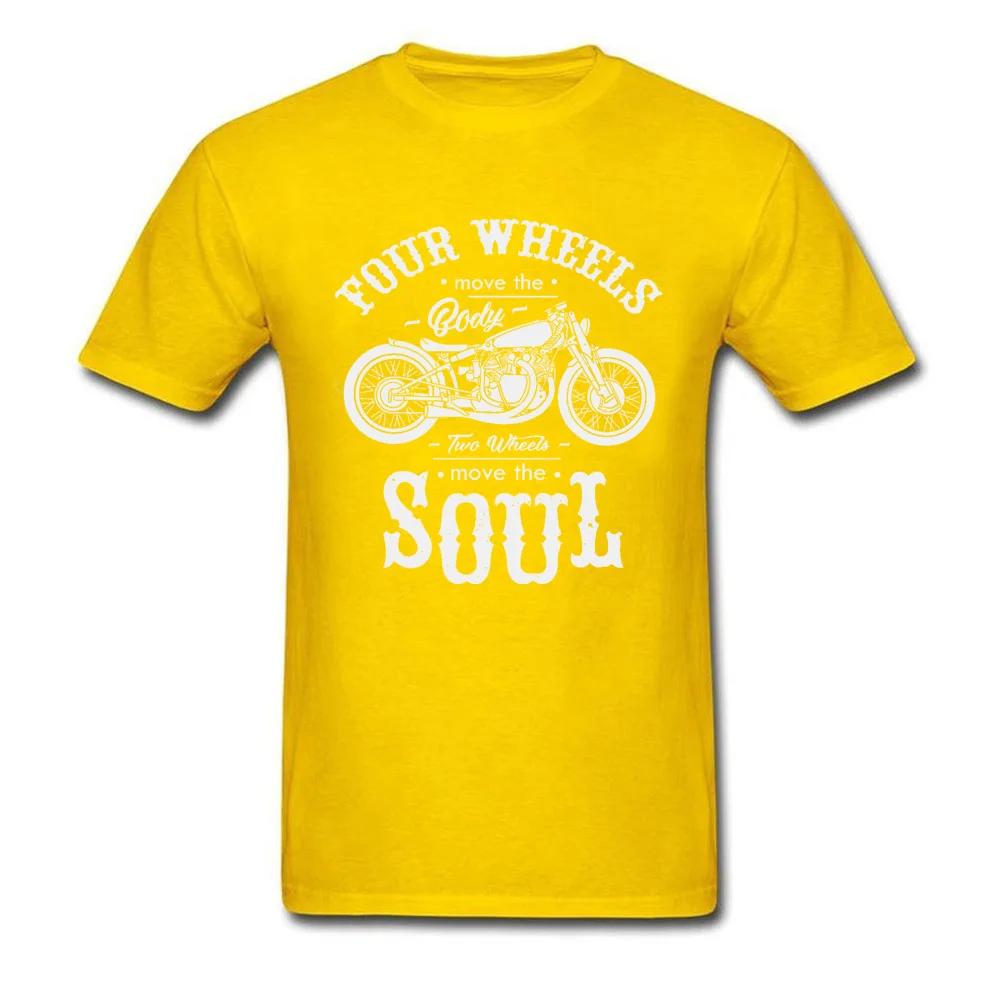 Vintage Motobike Rider Cycle Male Tops & Tees Motorcycle Tshirt Black Four Wheel Move The Body Two Wheels Move The Soul