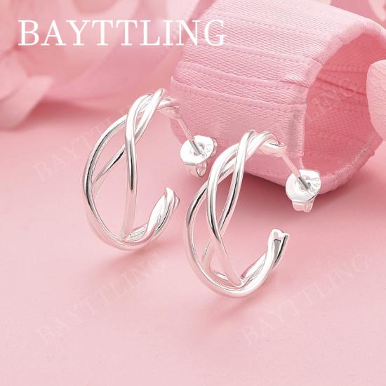 Luxurious 925 Sterling Silver Exquisite Braided Round Stud Earrings for Women Fashion Wedding Party Accessories Jewelry