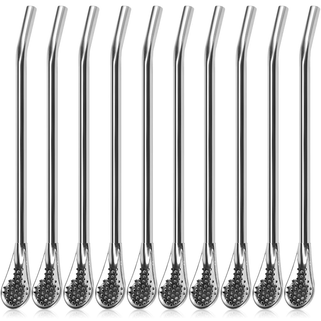 10Pcs Straws Spoon 7.2 Inch Stainless Steel Yerba Mate Tea Drinking Straws Multifunctional Reusable Straw Stirring Spoon Straw