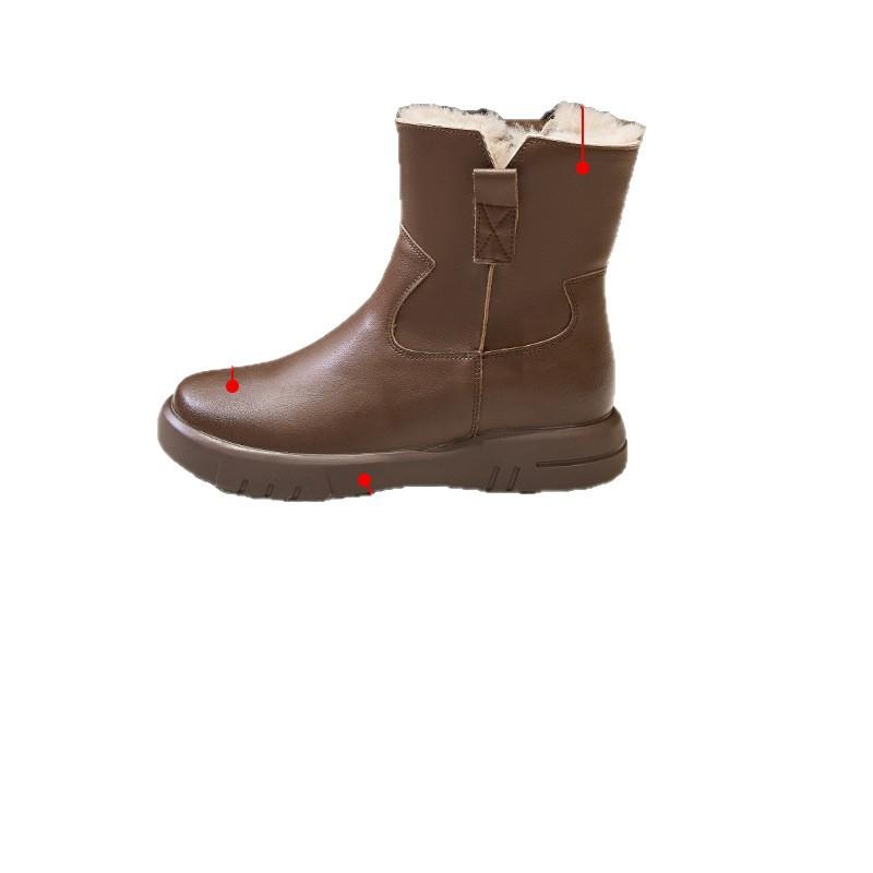 Pure wool snow boots women's fur integrated flat-bottomed waterproof and non-slip winter warm short boots thickened Northeast cotton shoes