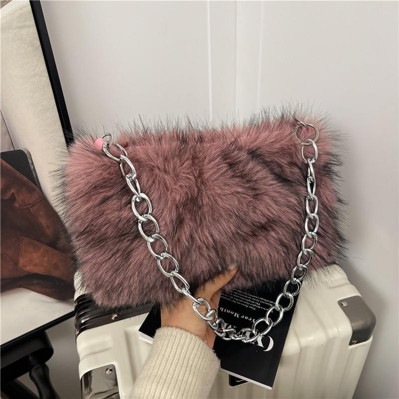 Female Plush Tote Bag With Zipper Closure For Daily Fashion