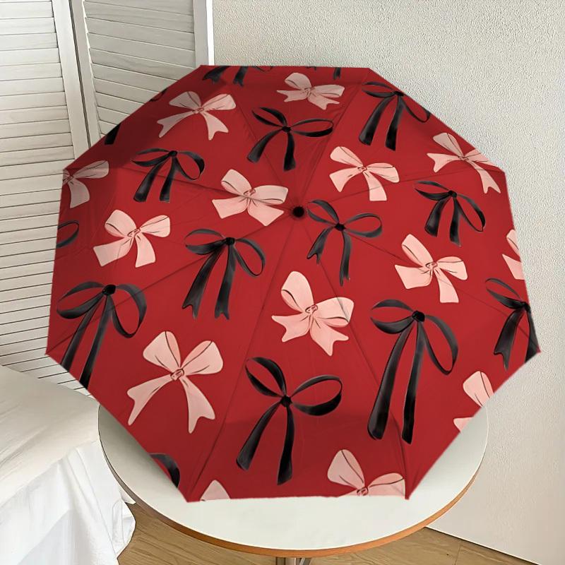 

1pc Bow Pattern Automatic Folding Umbrella, Heavy-Duty 8-Rib Construction, Perfect for Everyday yy251114138
