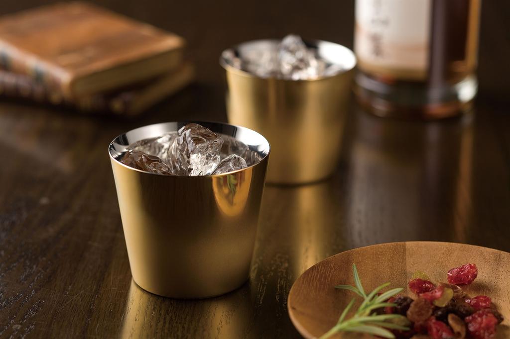 Wahei Freiz Stainless Steel Cup, 260ml, Tsubamesan Premium, Gold-Plated, Set of 2, Wooden Box, EM-9404