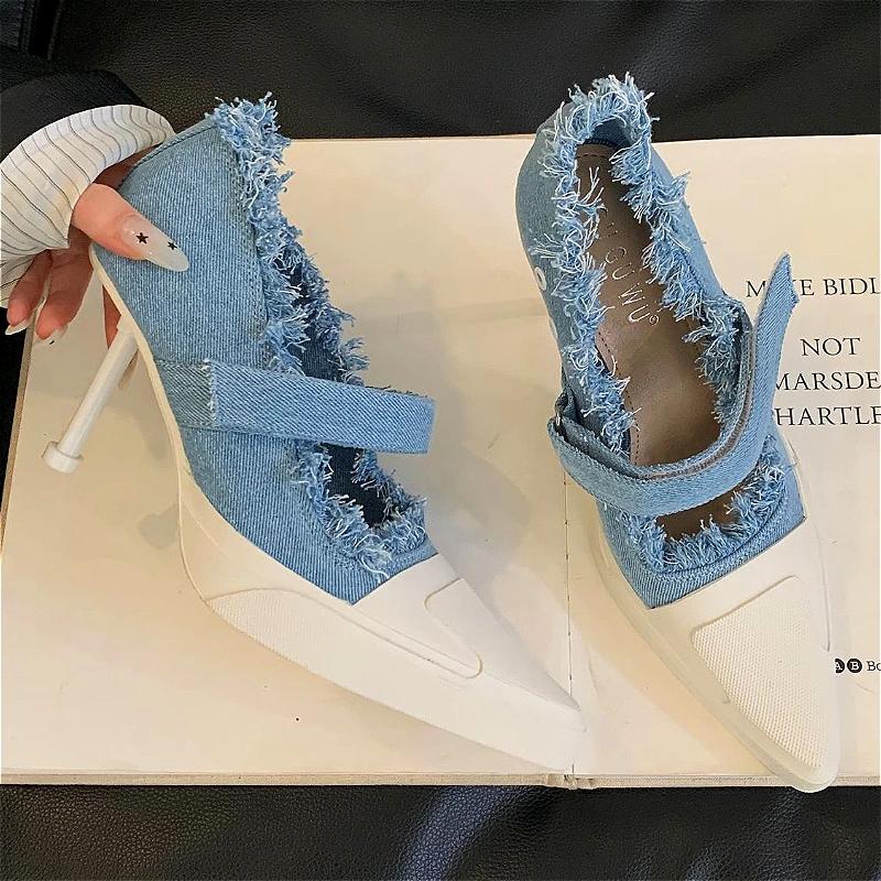 Fashion 2025 New Denim Designer High Heels Women Fashion Thin High Heel Dress Shoes Sexy Brand Pointed Toe Pumps Women Zapatos De Mujer