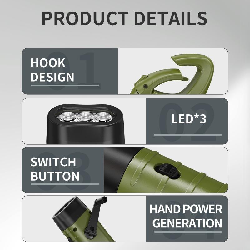 Led Flashlight Hand Crank Solar Powered Rechargeable Survival Gear Self Powered Charging Torch Dynamo For Fishing Boating Hiking