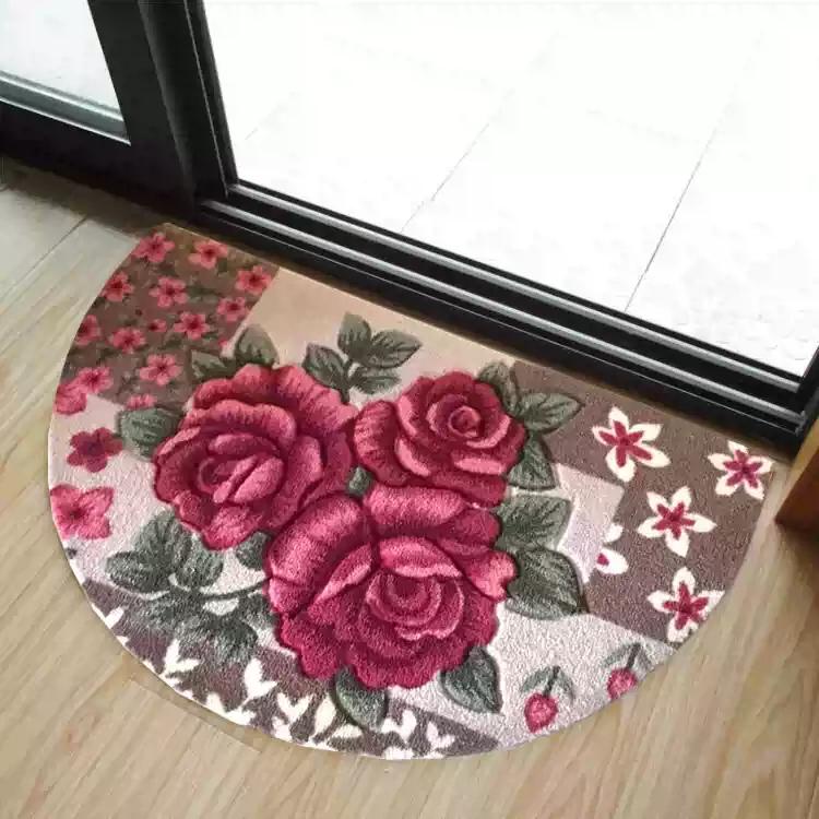 Retro 3D Rose Semi-Circle Floor Mat Entrance Entrance Welcome Door Mat Soft Non-Slip Bedroom Carpet Home Decoration