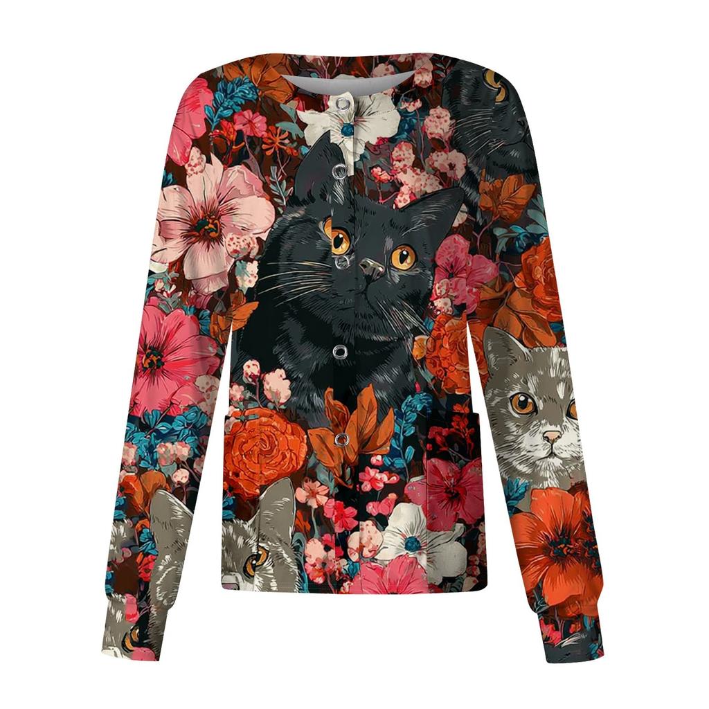 Women's Casual Long-sleeved Single-breasted Animal-printed Protective Suit Cardigan