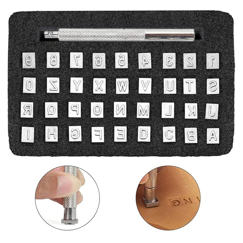 M-Modern-38 PCS Leather Stamping Tools, Alphabet Leather Stamping Kit With Rubber Hammer, For Leather Working(6Mm)