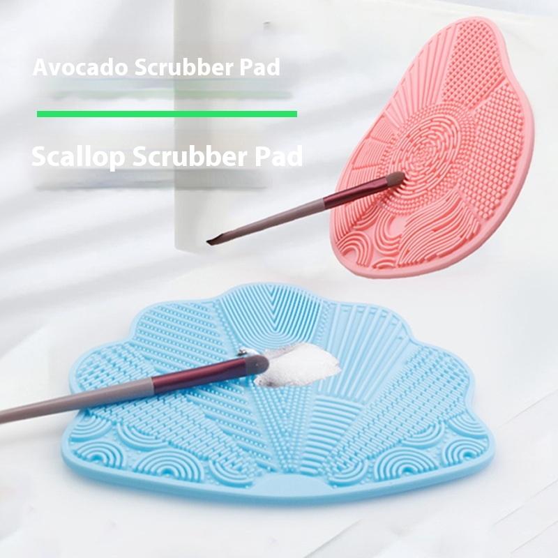 Scrubbing Pad Cosmetic Brush Cleaning Pad Silicone With Suction Cup Scallop Avocado Shape Cleaning Scrubbing Pad Beauty Supplies
