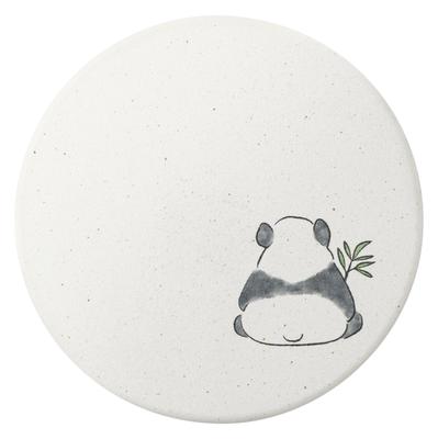 &NE Ceramic Diatomaceous Earth Coaster, Panda, Twilight, White, 1 Piece, 9.7cm Diameter X 0.6cm Thick, Absorbent Coaster, Made In Japan, Mino Ware,