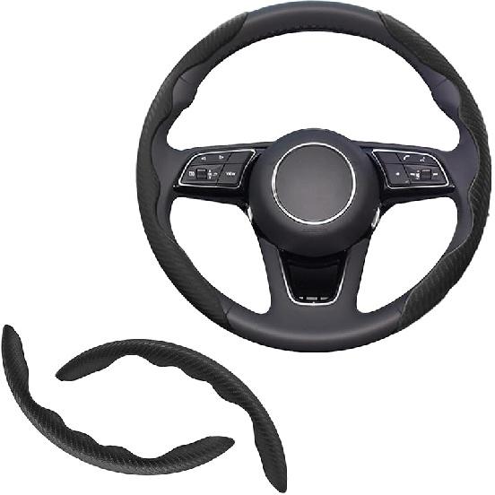 2Pcs Universal Fit Carbon Fiber Steering Wheel Cover, Anti-Skid Steering Wheel Cover/Segmented Steering Wheel Protector/Car Interior Accessories