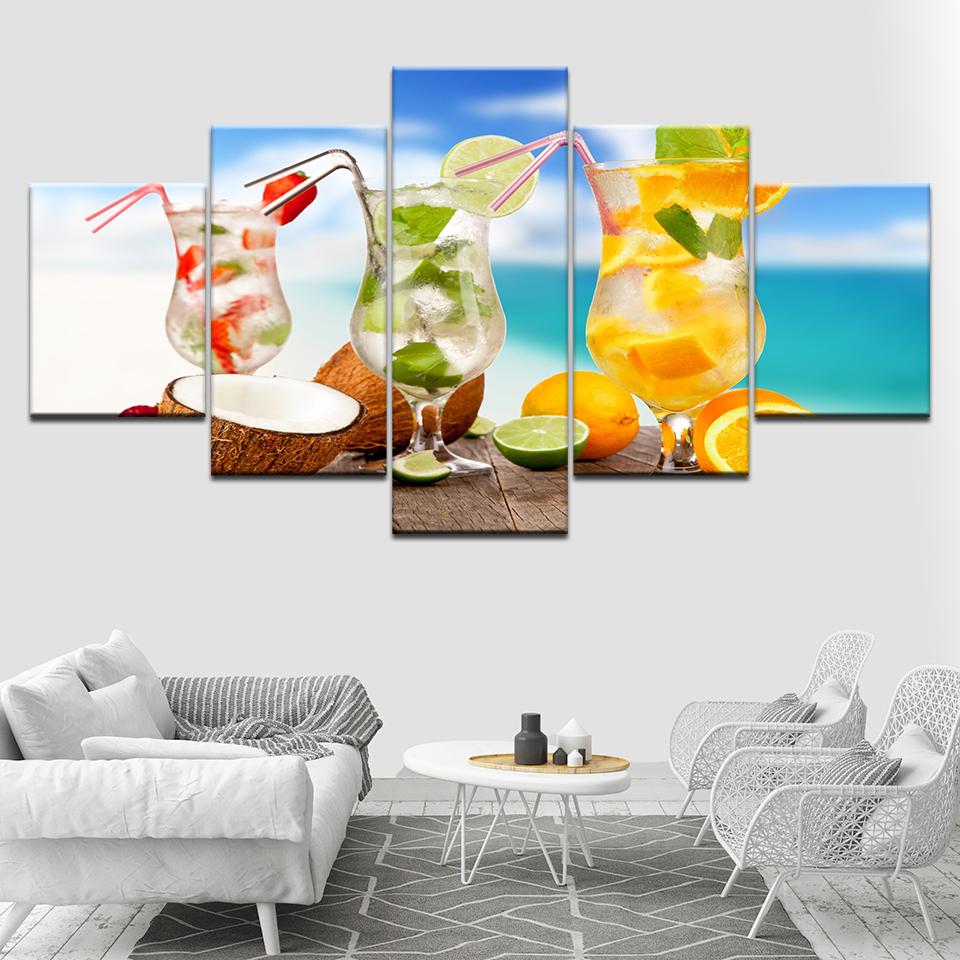 

Cocktails Mojito drinking 5 Piece Wallpapers Art Canvas Print modern Poster Modular art painting for Living Room Home Decor 20x35 20x45 20x55cm