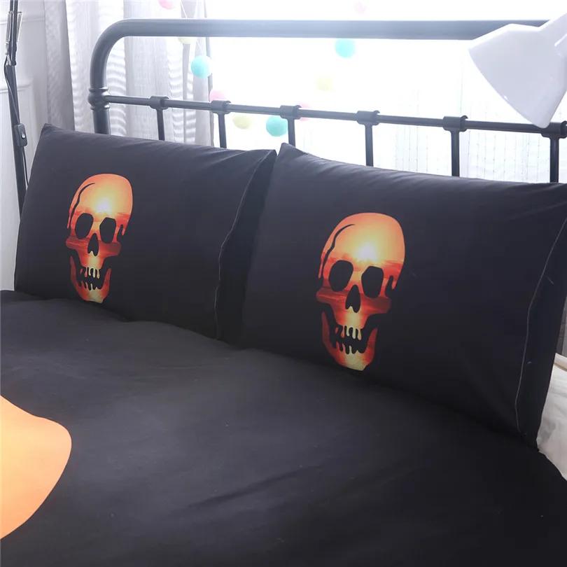 Comforter 100% Polyester S 3Pcs Halloween Gift Bones Bedding Set Black Horror Mischief Halloween Skull Bed Comforter