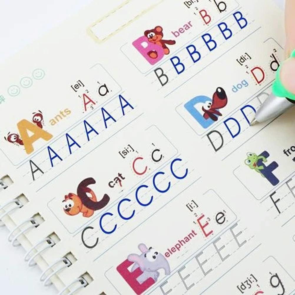 4PCS Hand Lettering Workbook Set for Preschoolers and Kids Calligraphic Letter Tracing Book