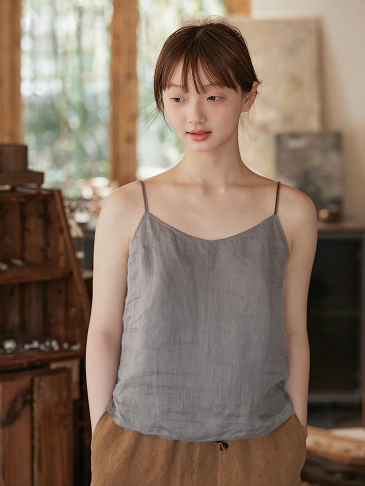Women's Lightweight Casual Linen Camisole: Summer Style, See-Through, Breathable, Solid Color