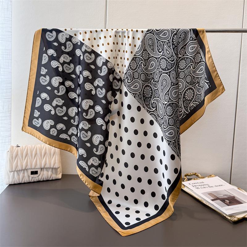 Cashew Polka Dot Simulation Silk High-End Printing Large Square Scarf Silk Scarf Shawl Headscarf Neck Protection Scarf Decorative Women'S Scarf