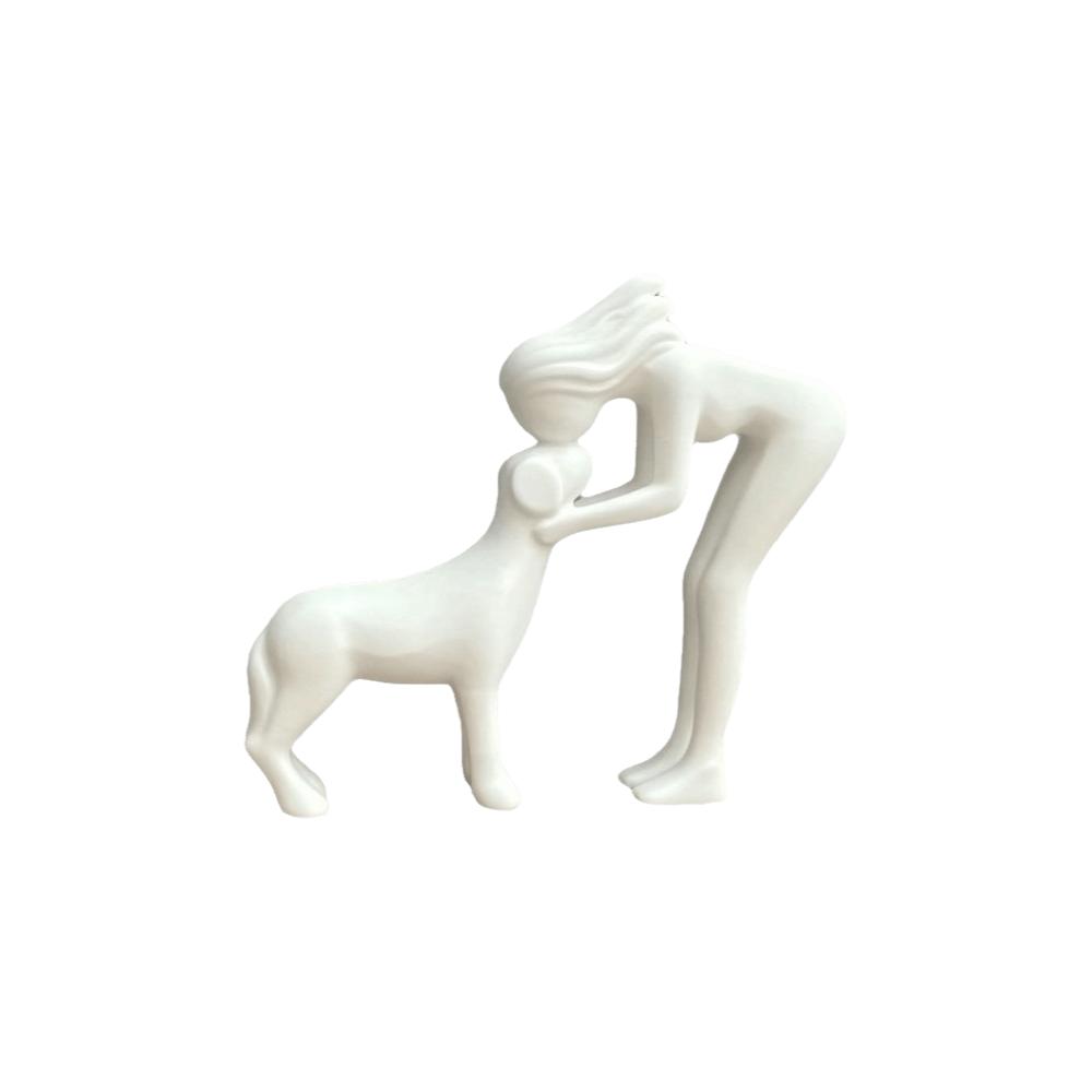 Creative Girl And Dog Statues Cute Canine Statues Crafts Nordic-Style Ornaments Bedroom Decor