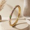 Colorful Gold Plated Floral Bangle Retro Rhinestone Inlay Oil Dipping Cuff  Elegant