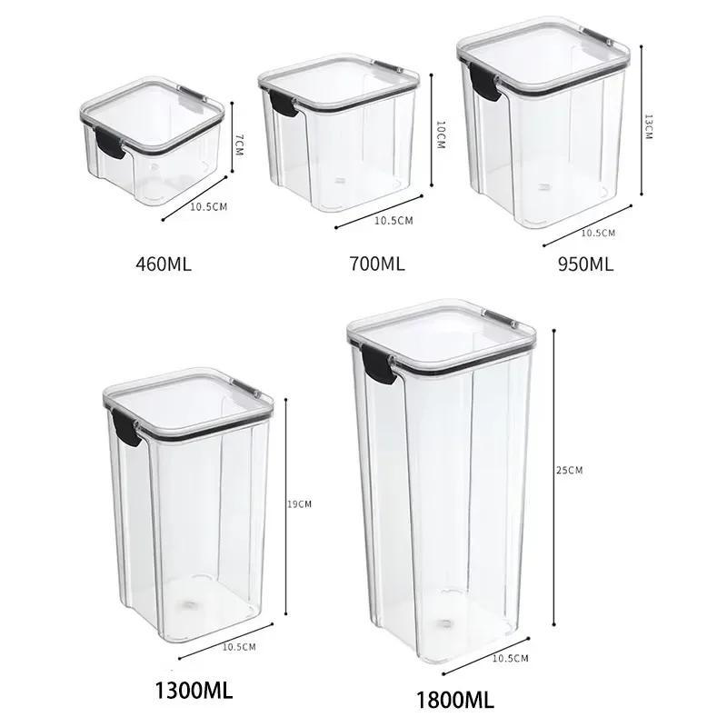 460/700/950/1300/1800ml Tjock Förseglad Förvaringstank Transparent Fyrkantig Förvaringslåda för Torkad Frukt Kök Spannmålsförvaringsburk Behållare