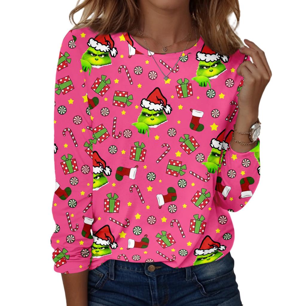 Women's Fashion Casual Christmas Print Crewneck Top for Holiday and Everyday Wear