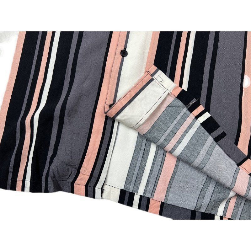 Men's Summer Rayon Cool Short-Sleeved Shirt Couple Retro Casual American Street Stripes Yuppie Hong Kong Style Blouse