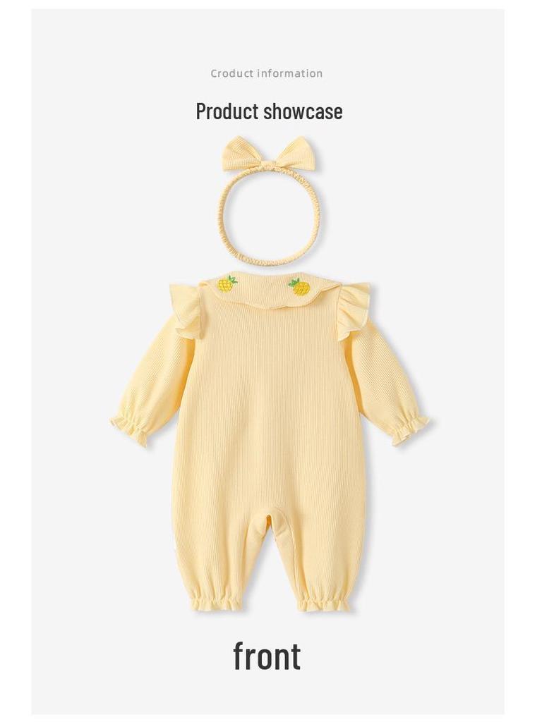 2026 Spring & Autumn Newborn Doll Collar Baby Girl Romper - Super Cute Crawling Outfit