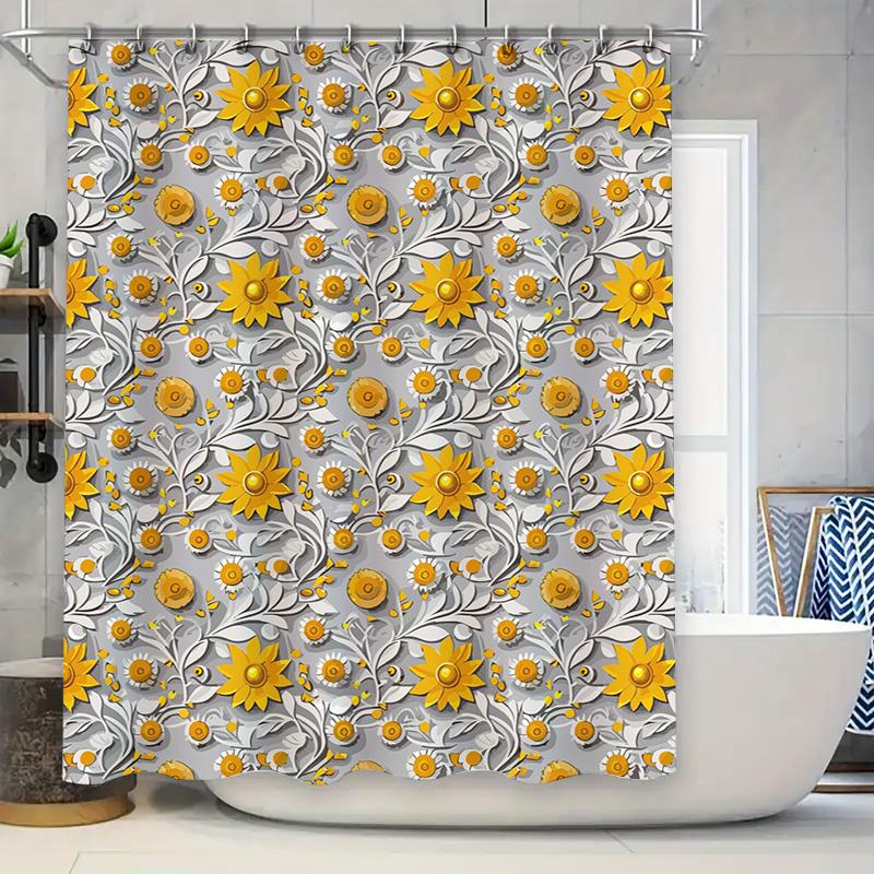 

Sunflower Shower Curtainfloral Print Bathroom Decor, Waterproof Polyester Fabric For Home Use, Yellow Flowers Design Size Custom W60H190(CM)-1 Pcs