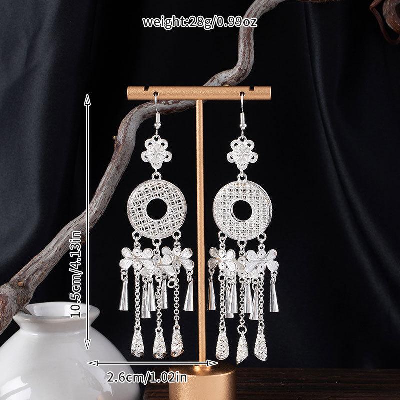 Ethnic Style Imitation Silver Earrings, Female Lotus Seed Lotus Tassel Fashion Versatile Earrings, Super Fairy Long Earrings, Attractions