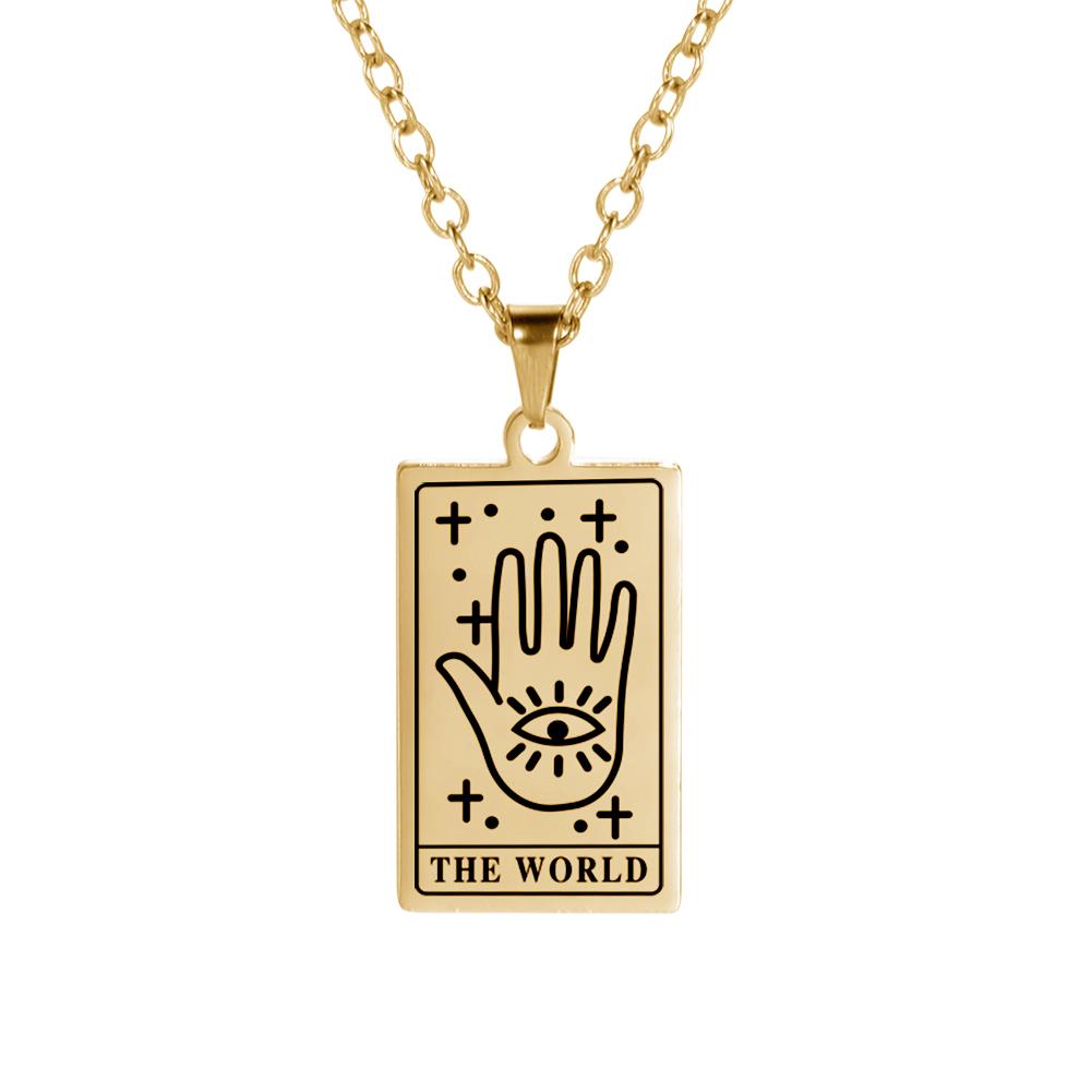 Cazador Tarot Cards Necklace The Star World Fortune SUN Moon Tarot Neck Chain Stainless Steel Vintage Punk Jewelry for Women Men