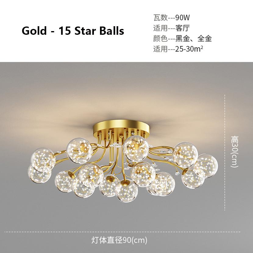 SANDYHA New LED Black Gold Chandeliers Clear Star Milk White Glass Ball Ceiling Lamp with Crystal Live Room Decor Pendant Lights