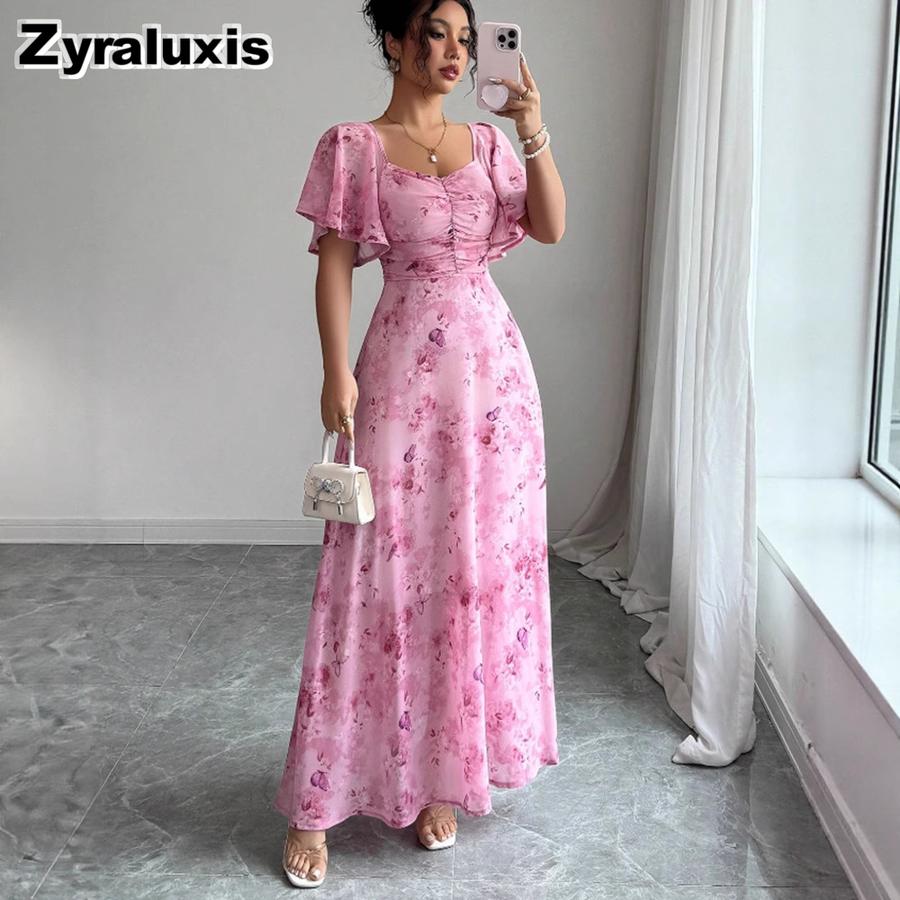 New Summer Floral Printed Slim Fit Elegant Dress S