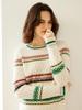 Women's Retro Jacquard Cashmere Knitwear: Color Block Round Neck for Autumn/Winter