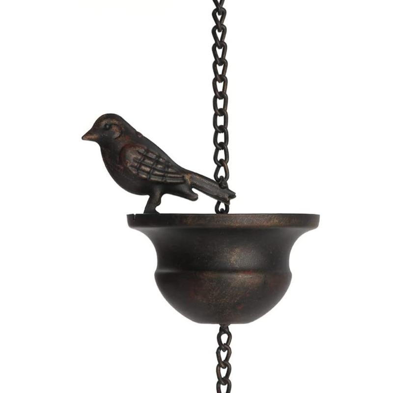 Metal Rain Chain Birds on Cup Rain Catcher Fit for Gutter Home Garden Park Roof Decoration Metal Drainage Downspout Tool