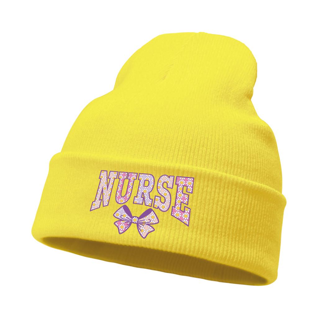 Nurse Bow Print Warm Winter Hats Unisex Cap Beanie Man Cap Stretchable Trendy Knitted Hat Beanie Perfect For Urban Style