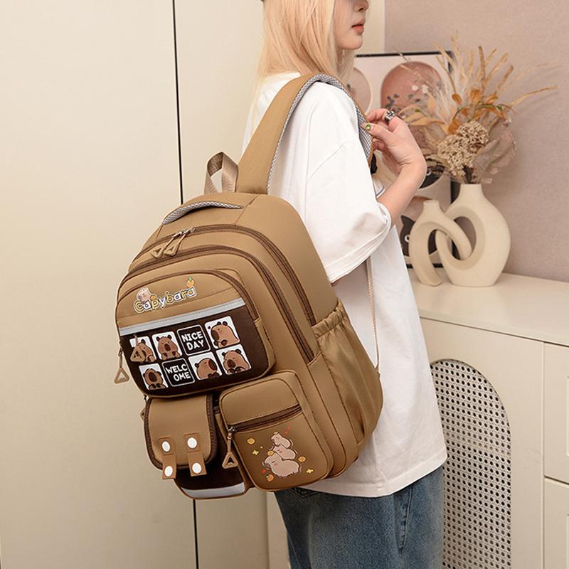 3 szt. Zestawy Kapibara Uczeń Trzyczęściowy Plecak Szkolny Pasek Odblaskowy Plecak Chłopcy i Dziewczęta Plecak Kreskówkowy Wypoczynkowy Kosmetyczka