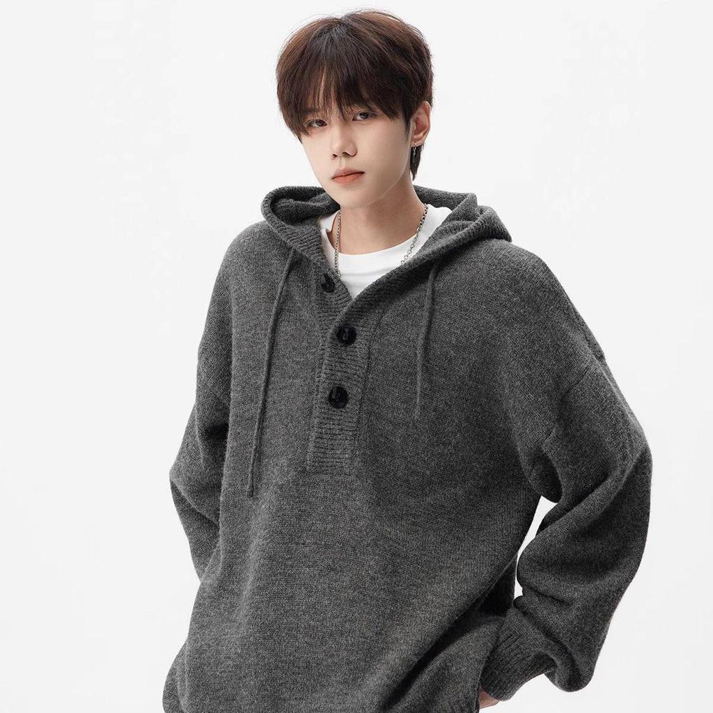 Men's Casual Knitted Hooded Pullover Sweater Coat - Autumn/Winter Versatile Loose Fit.