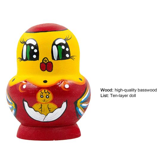 1 Set Lovely Nesting Dolls Animal Design Ten Layers Cartoon Chick Matrioska Toy for Child