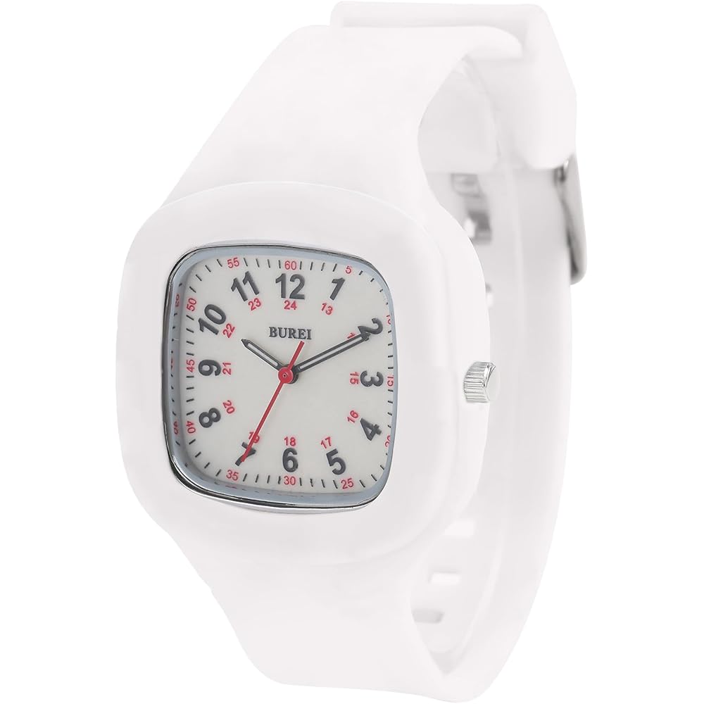 BUREI Women s Analog Quartz Watch Waterproof Luminous Square Dial Silicone Band White