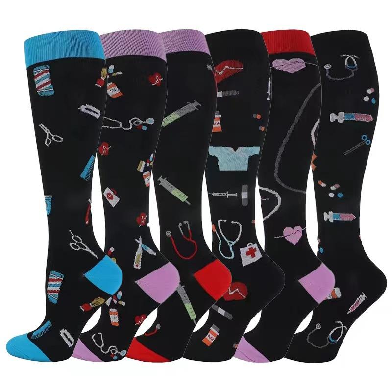 6 PAAR Kompressionssocken für Männer Frauen Laufen Krankenschwesternsocken Krankenschwestern Sport Damen Dame Damen Laufen Blumen Tier Frucht