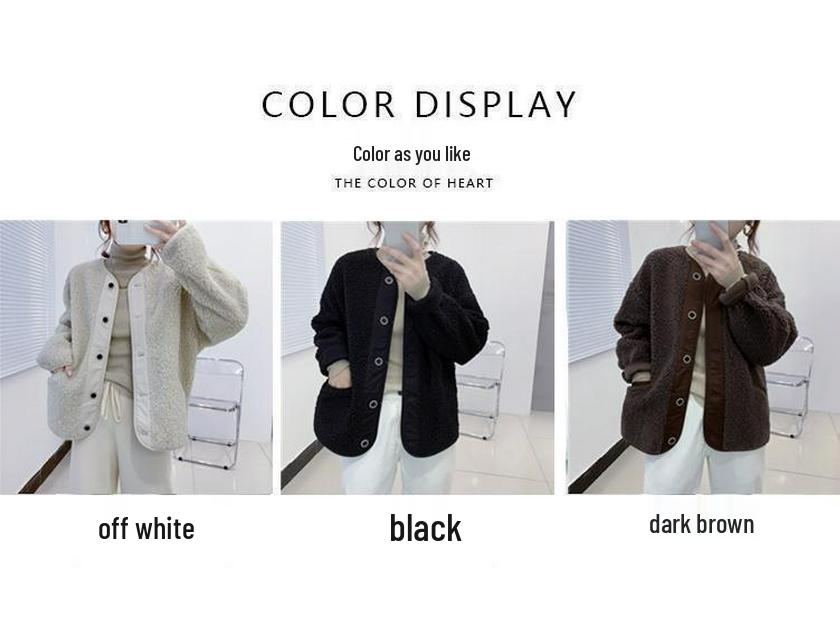 Women's Korean-Style Lambswool Plush Coat - 2025 Autumn/Winter Casual Loose Fit Baseball Jacket