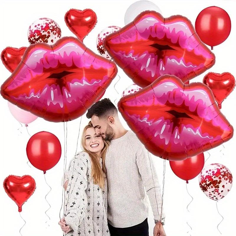 10pcs Lips-Shaped Foil Balloons - Red & Pink Heart-Shaped Decorations for Valentine'S Day, Anniversaries, Proposals, Engagements