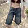 Women's Plus Size Vintage Low-Waist Denim Shorts - Summer 2026 Fashion, Casual Straight Leg