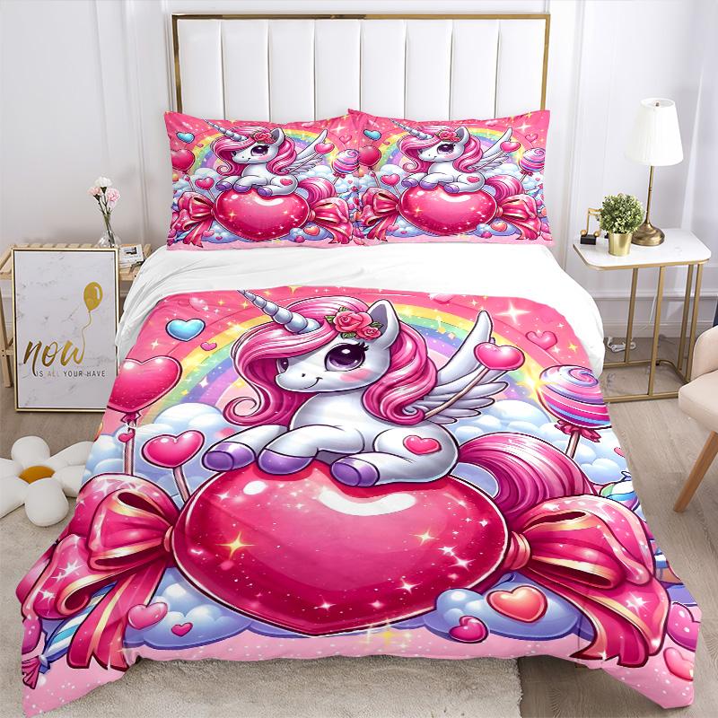 Unicorn Fantasy Heart Print 3Pcs Bedding Setduvet Cover With 2 Bedropillowcase Home Birthday Gift