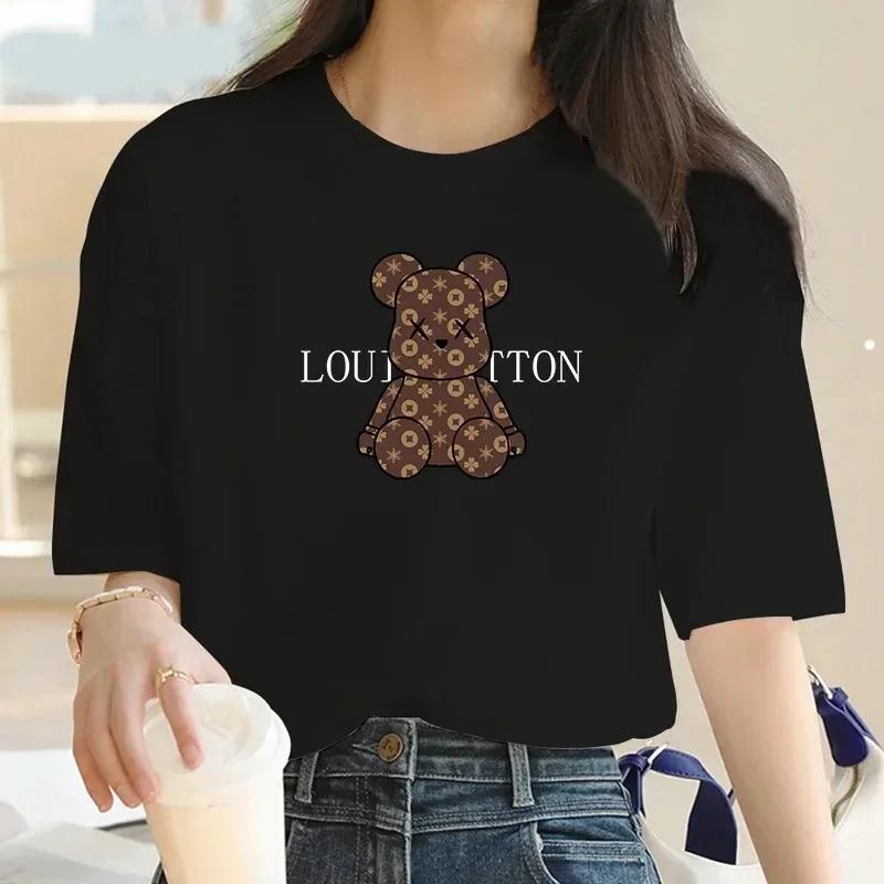 

2024 New Crew Neck Clothing Cartoon Bear Print Women s Short Sleeve T-Shirt Trendy Women s Y2K Short Sleeve Top Fashion 4XL