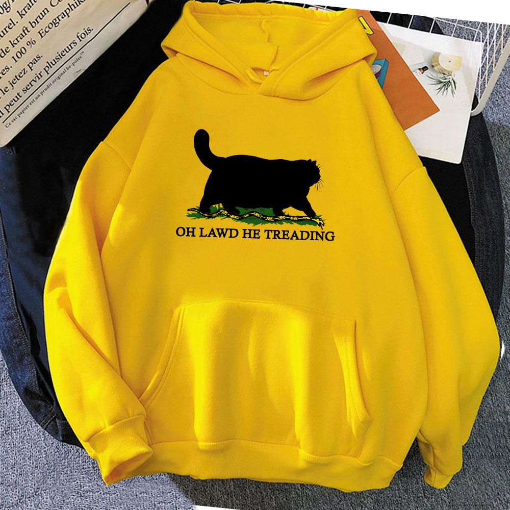 

Смешные толстовки с принтом CAT Oh Lawd He Treading, толстовки для женщин и мужчин, удобная повседневная одежда унисекс, уличная одежда с капюшоном из мультфильма XS жёлтый
