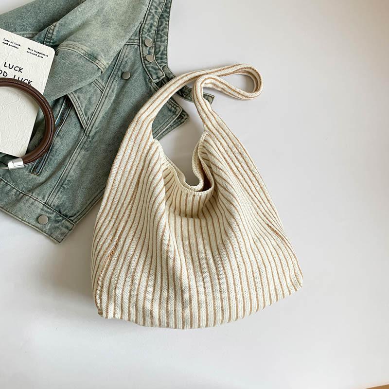 

2025 summer new high-value bag large-capacity striped shoulder bucket bag foreign style fashionable hand carry underarm leisure bag