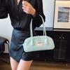 Neon Green Leather Shoulder Bag for Women - Trendy Baguette Handbag with Detachable Strap, Fashion Retro Purse