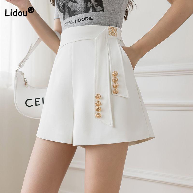 

Casual All-match High Waist Wide Leg Shorts for Female Simplicity Commute Solid Color Spliced Shorts Fashion Women s Clothing S білий