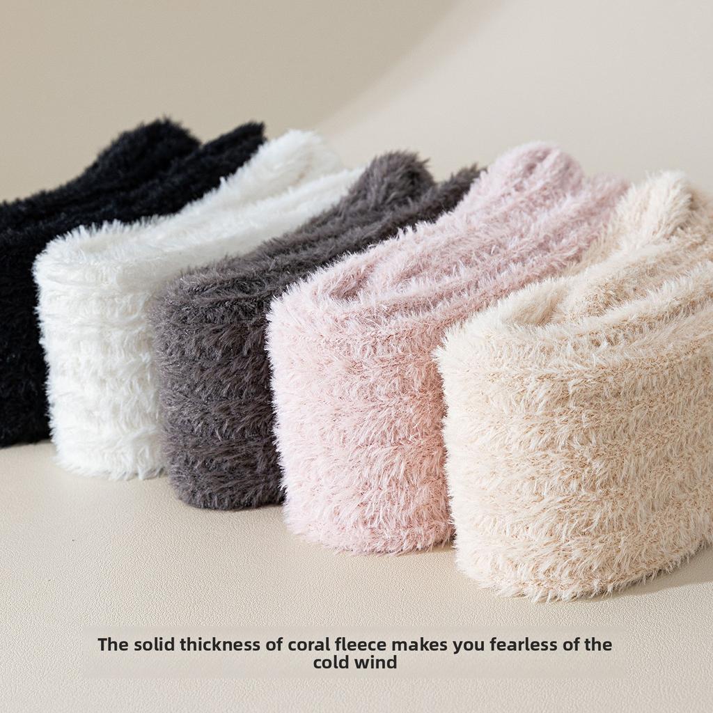 Non-shedding Solid Color Coral Fleece Long Leg Socks for Women, Thick and Warm Padded Women's Socks, Suitable for Autumn and Winter, Sleep Socks.
